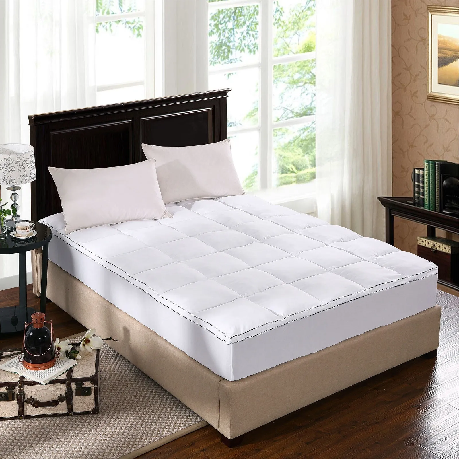 1000GSM Luxury Bamboo Fabric Gusset Mattress Pad Topper Cover | Double | White