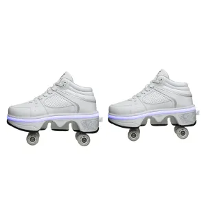 37 Double Row Rune Roller Skates | Dual Purpose | High-Top with Light | White | Stylish Skating