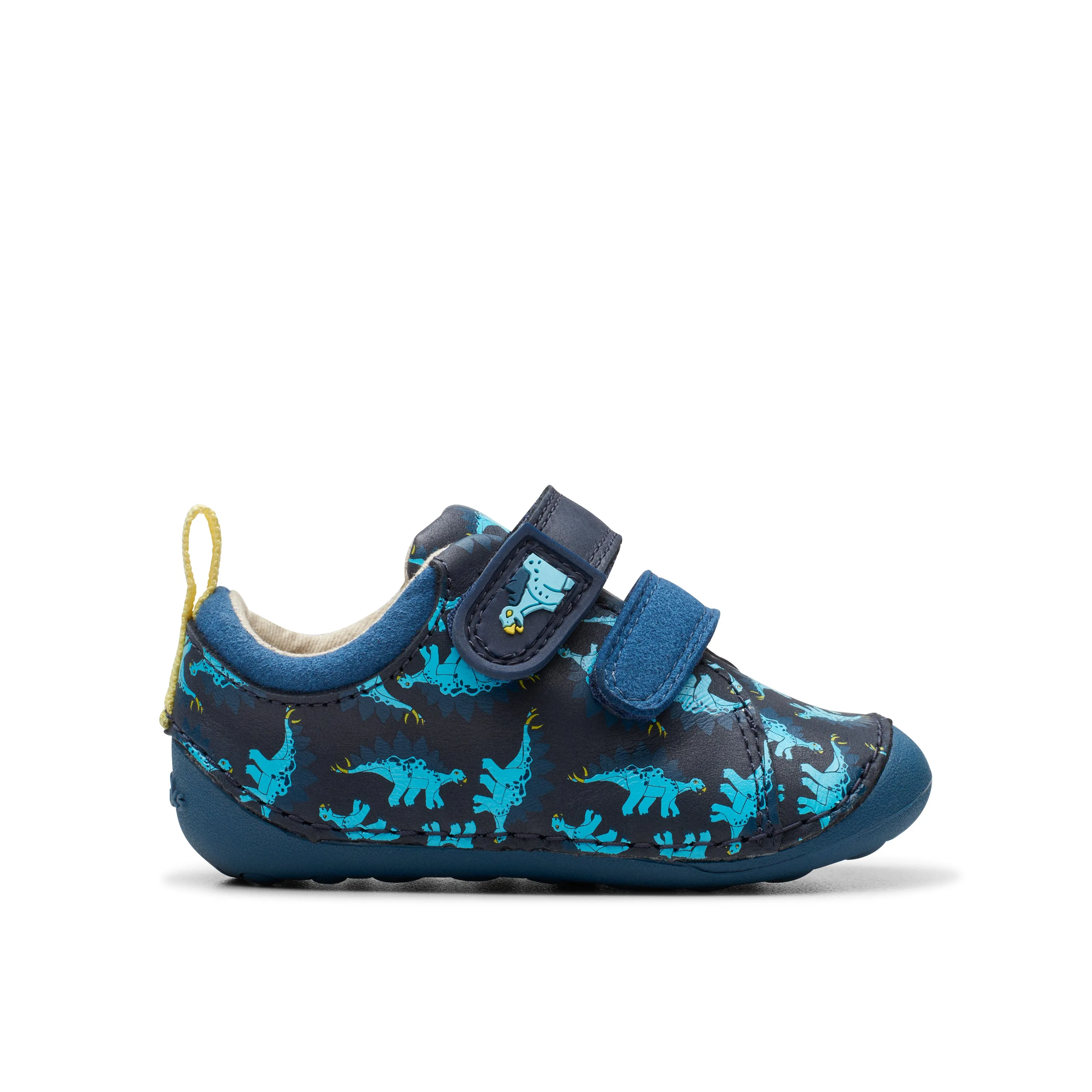 Clarks Tiny Stomp T Boys Navy Dinosaur Pre-Walker Shoes