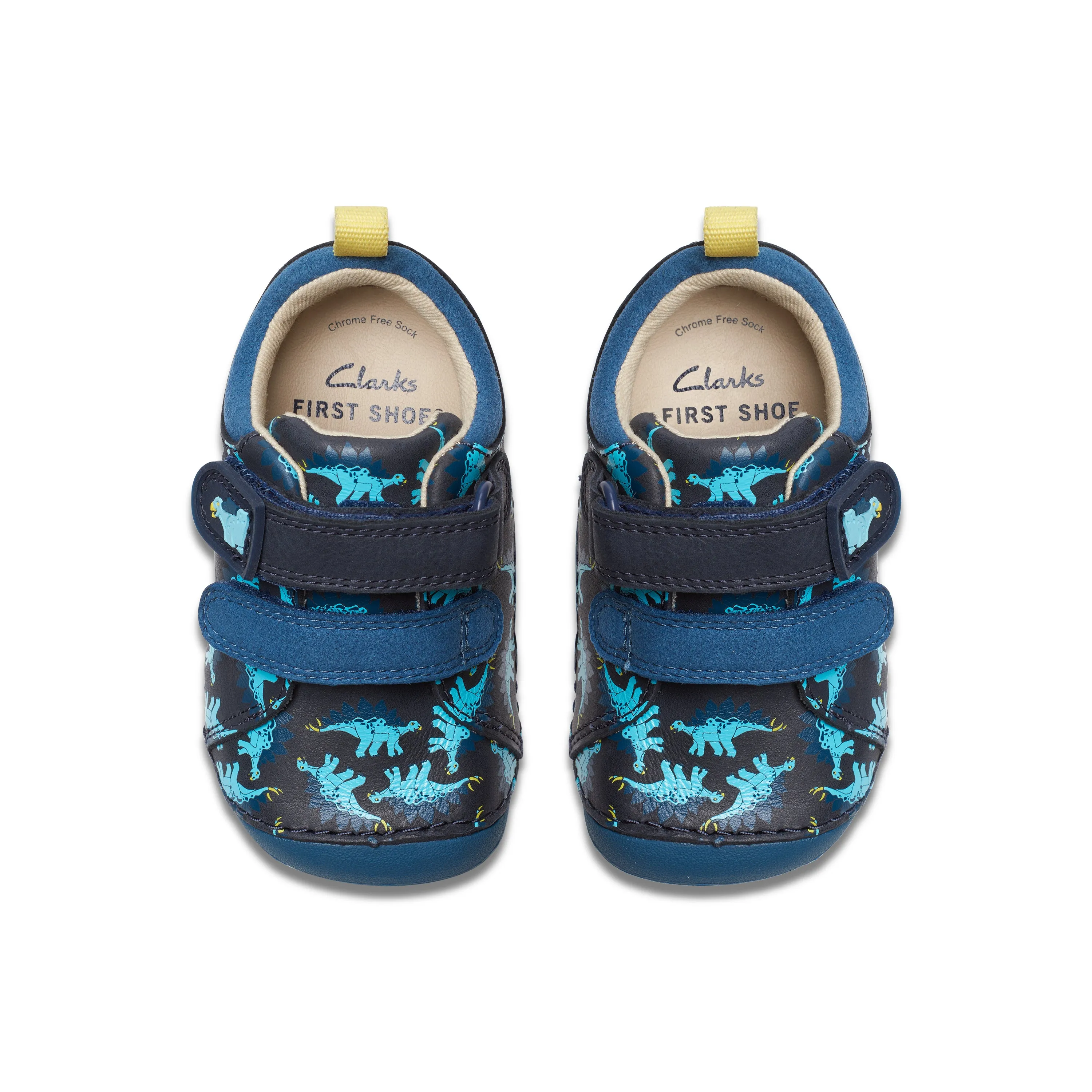 Clarks Tiny Stomp T Boys Navy Dinosaur Pre-Walker Shoes