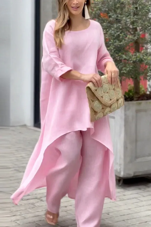 Jaylene Casual High-low Top Two Piece Pants Suit
