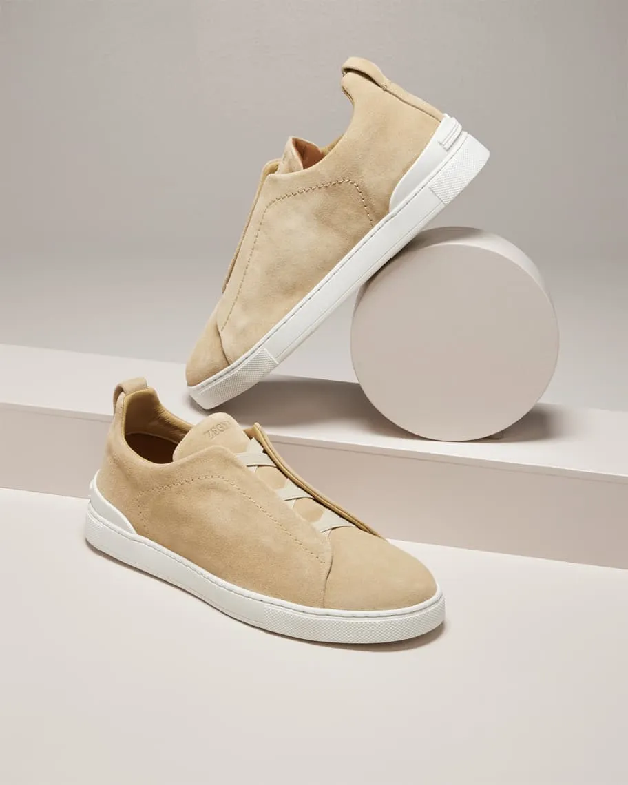 Men's Triple Stitch Suede Low Top Sneakers ZEGNA