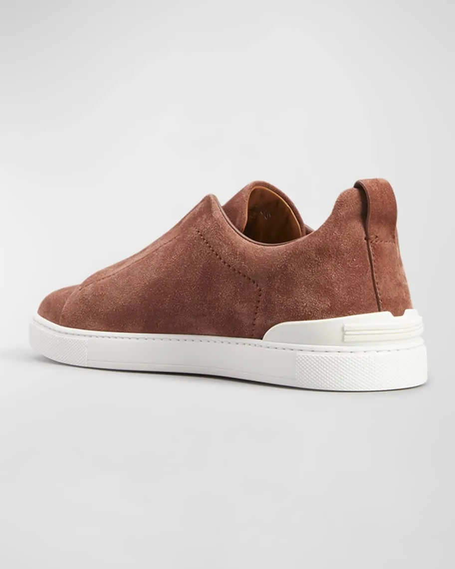 Men's Triple Stitch Suede Low Top Sneakers ZEGNA