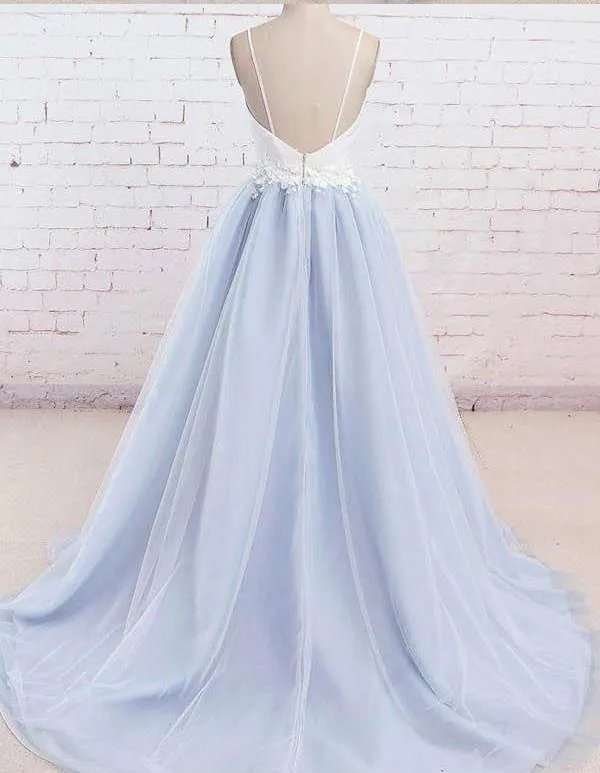 Simple Spaghetti Strap A Line Sweep Train Long Prom Dress, DPB167