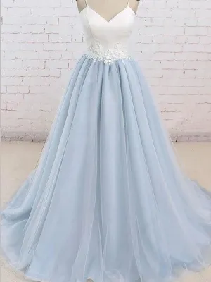Simple Spaghetti Strap A Line Sweep Train Long Prom Dress, DPB167
